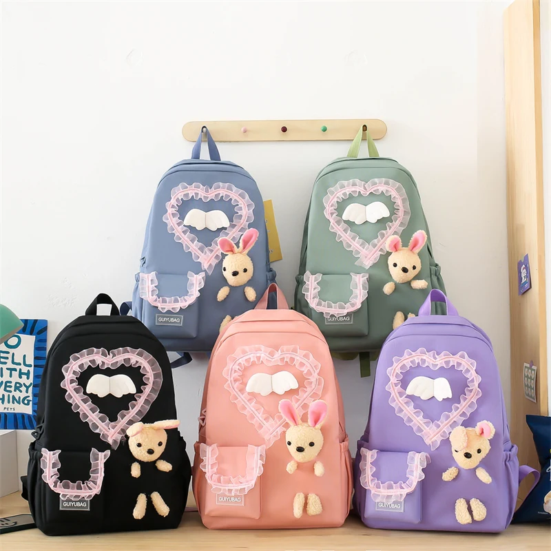 

school bags for girls 4 Pcs Sets backpack for girls Cute rabbit school bags for girls kid Lace schoolbag mochilas cute handbag