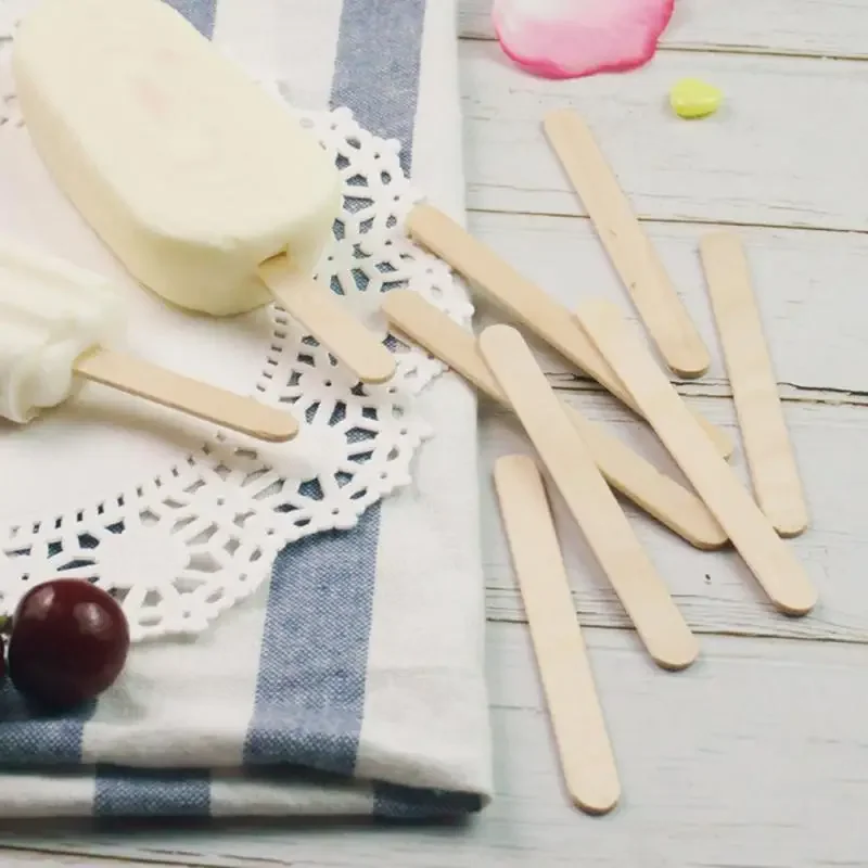 Ice Cream Sticks 100/200pcs Natural Wooden Popsicle Sticks Wood Stick Ice Cream Spoon Hand Art Cube Lollipop Cake Tools