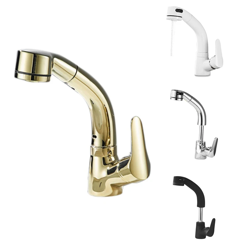 

Basin Faucet Bathroom Pull Out Lift Brass Mixer Tap Hot & Cold Water 360 Rotate Bathroom Faucet