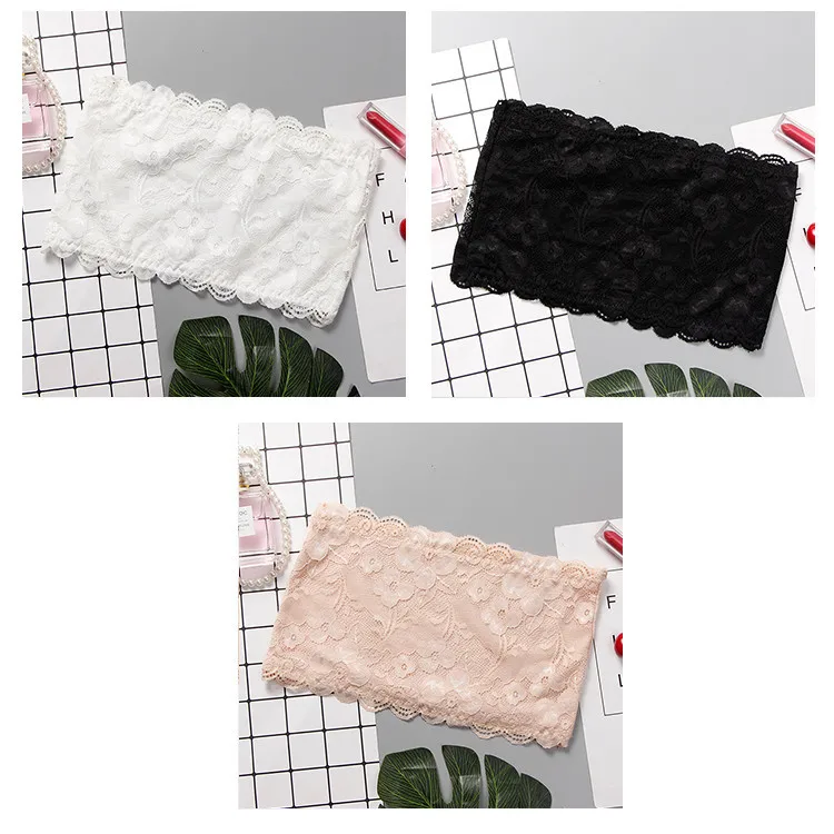 One Piece Sexy Lace Tube Tops Women Push Up Invisible Bra Intimates Strapless Bustier Bandeau Wrapped Chest Thin Bralette Top