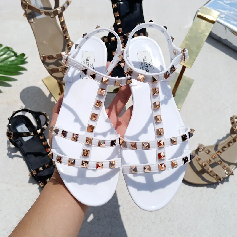 Summer Sandals Women Rivet Black White Shoes Sandalias Mujer Verano 2024 Sandals Ladies Shoes Slippers  Sapatos Femininos