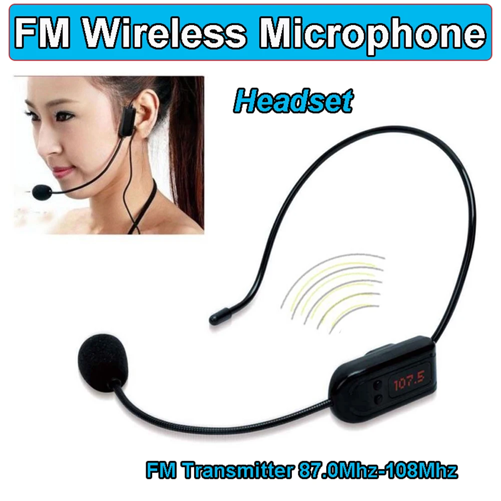 FM Wireless Microphone Headset Megaphone 87 MHz-108MHz Voice Amplifier Multi-channel for Speaking Teaching Tour Guide Instructor