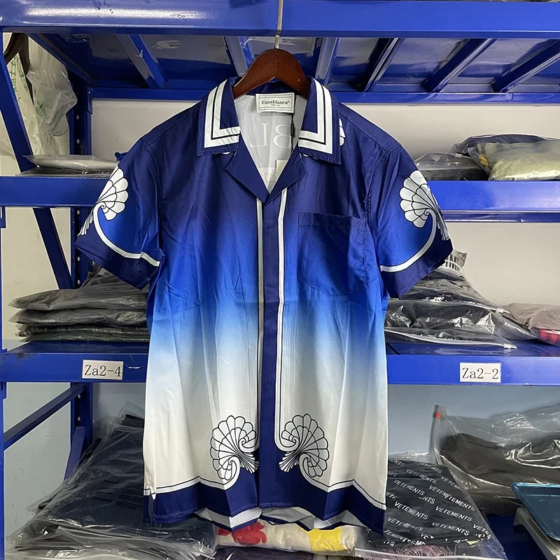 

24SS Real Casablanca Shirts Asian Size Set Men Women 1:1 Casablanca Fashion Stripe Shirts Casual Cardigan Buttons Shirts