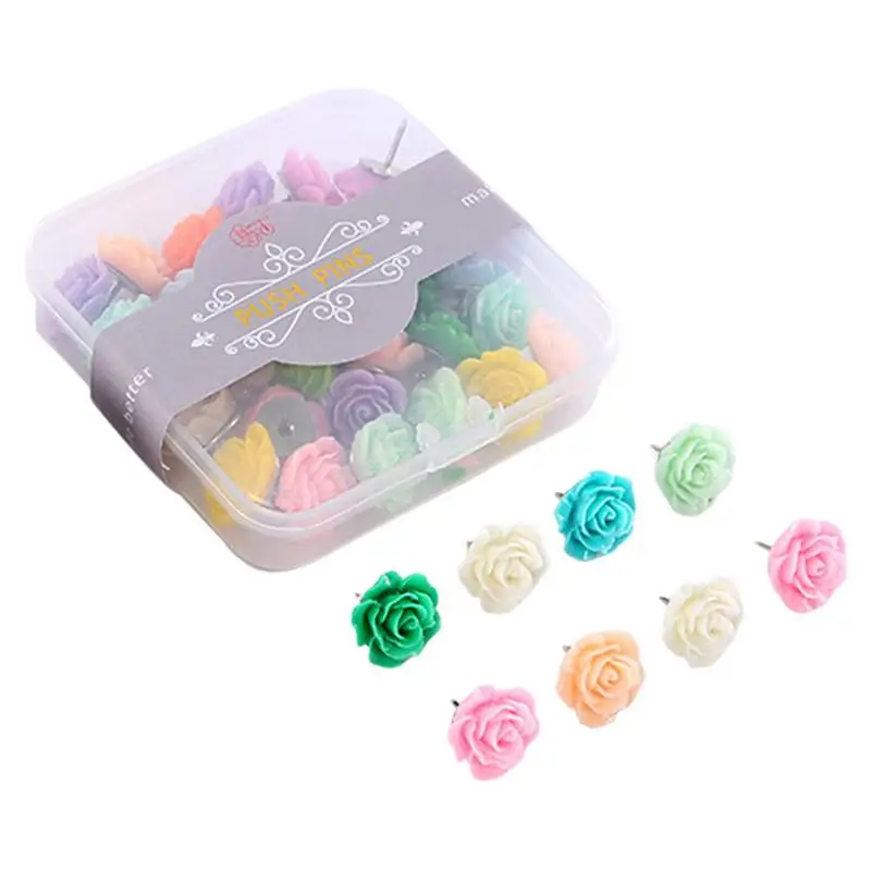 Cute Push Pins 30 Pieces Rose Daisy Cork Board Pins Cute Thumb Tacks For Cubicle Desk Bulletin Board Cork Board Office Decor 6 makaron color studs boxed modelling round studs photo wall nails mixed package cute push pin push puns push pins for cork board