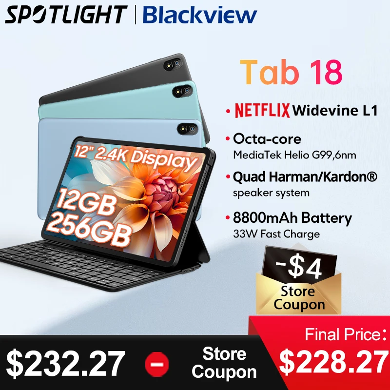 

Планшет Blackview Tab 18, 12 дюймов, 12 Гб + 256 ГБ, 16 МП