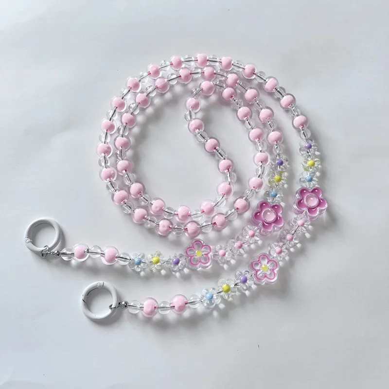 Long Crossbody Mobile Phone Lanyard with Small Flower Bead Pendant