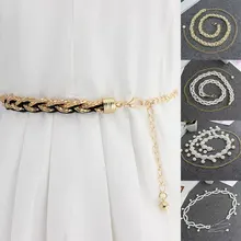 

Elegant Women Imitation Pearl Belts Alloy Gold Decorative Waist Chain Belts Clothing Accessories Dress Sweater Crystal Strap