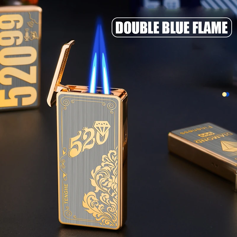 Gas Lighter Intelligent Voice-activated Windproof Flame Lighter Airflow Gravity Sensing Knock Ignition Visual Gas Window Men Gadget