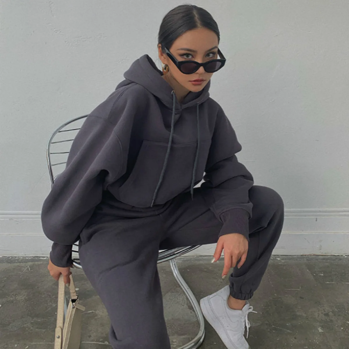 Fall Winter Lady Sweatsuit Fleece Long Sleeve Hoodie Set Pants Set Gym Workout Hoodies And Joggers Sets For Women Two Piece Set