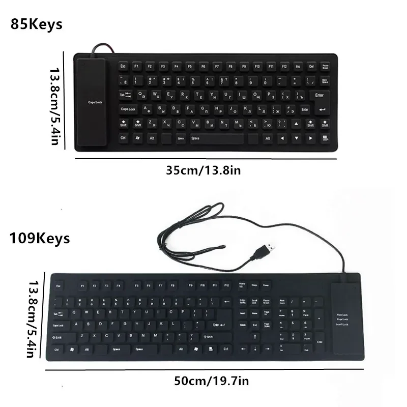 노트북 노트북용 접이식 실리콘 키보드, USB 유선 사일런트 키, 방수 방진 롤업 소프트 터치 키보드, 85 키, 109 키