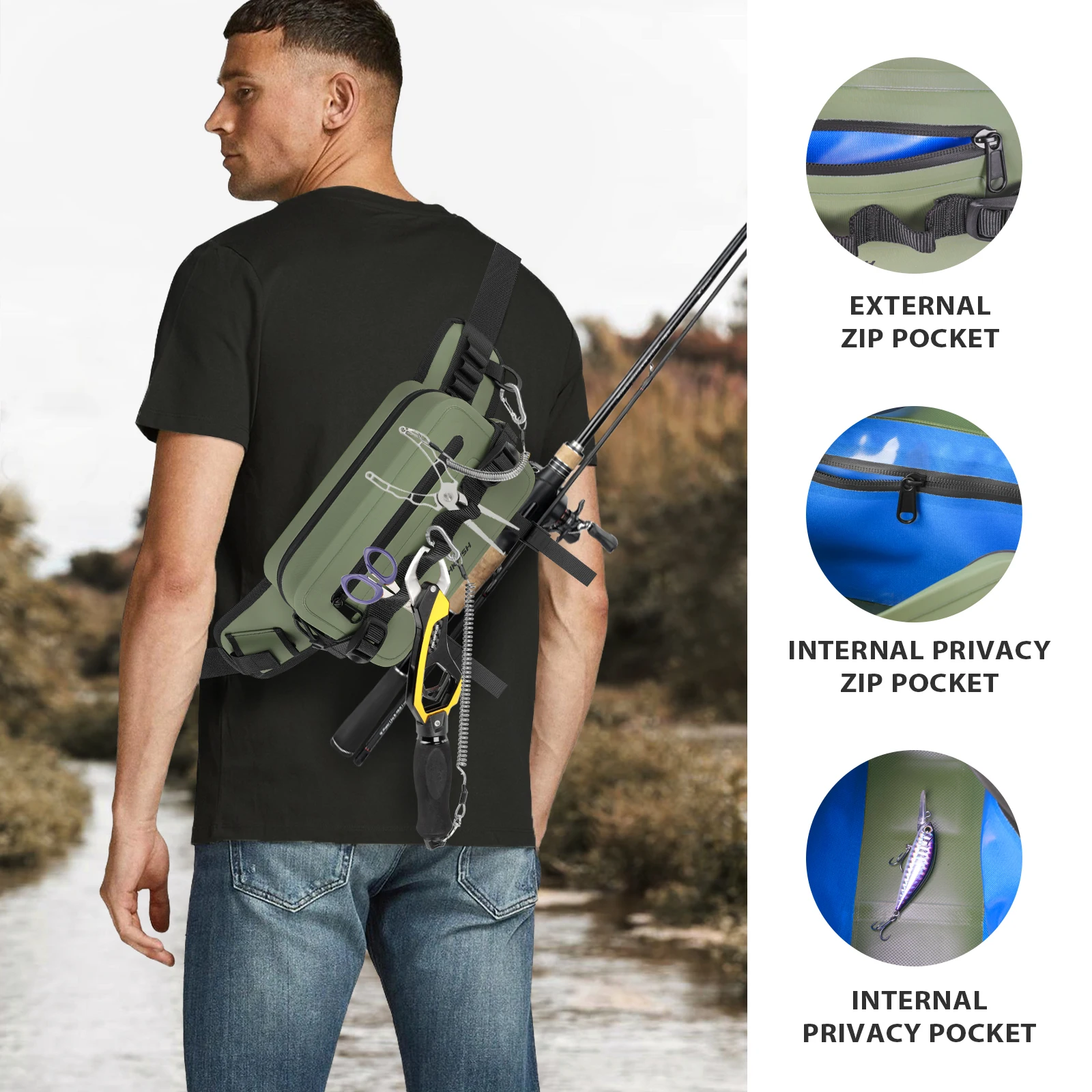 Multifunctional Fishing Bag Fishing Tackle Bag Fish Lures Gear Storage Waist Pack Fishing Rod Bag Shoulder Waterproof Waist Pack