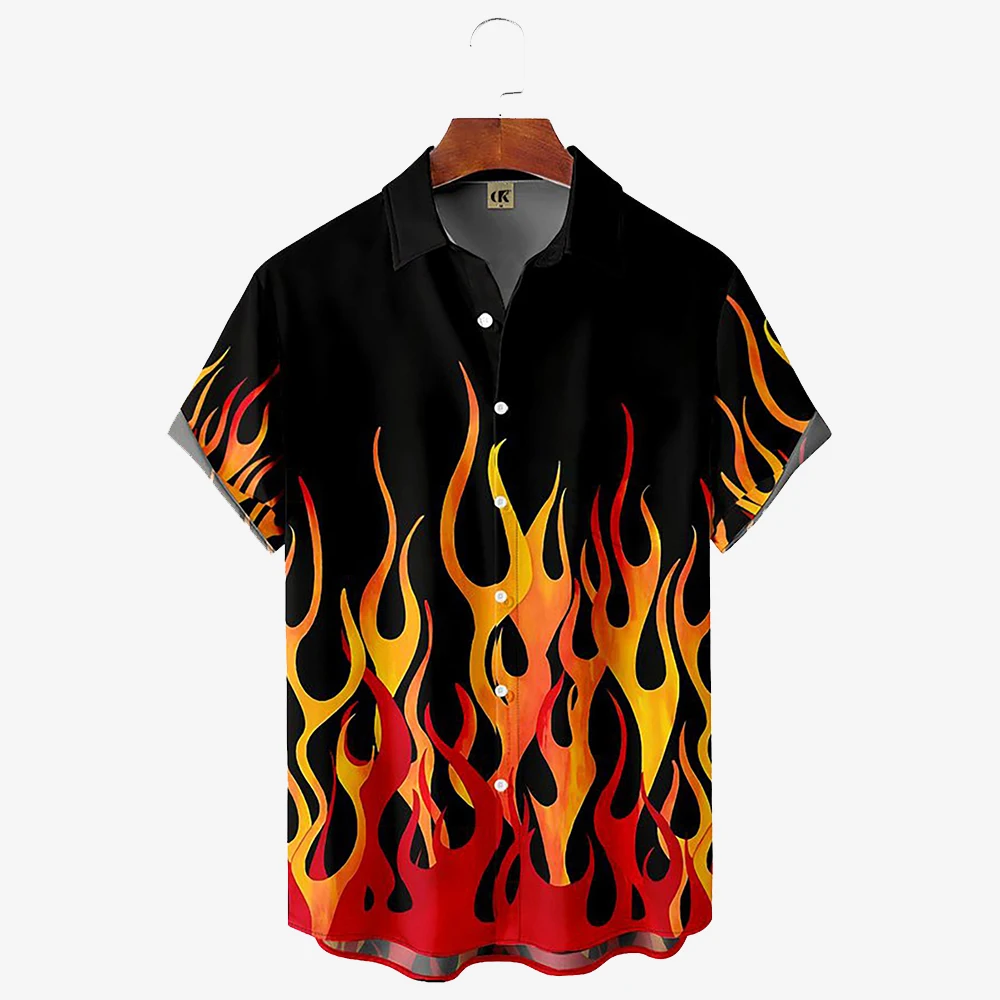 Flammen-Herrenhemden 3D Vintage Sommer Mode Rotes Hawaii-Hemd Kurzarm Übergroß für Herren 2023 – Detail 4