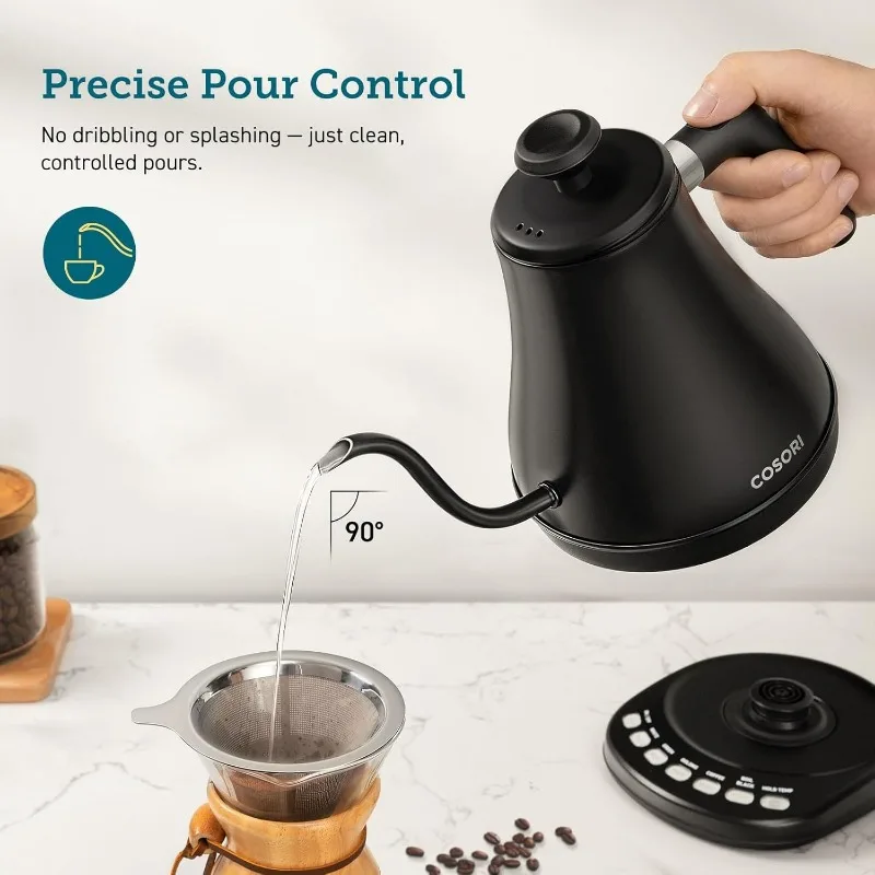 Electric Gooseneck Kettle with 5 Temperature Control Presets Pour Over Kettle for Coffee & Tea Hot Water Boiler 100% Stainless