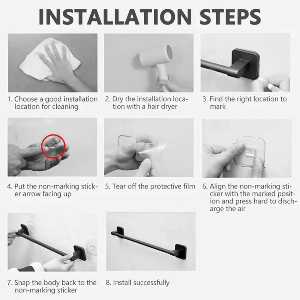 30/40/50cm Aluminum Alloy Towel Holder No Drilling Bathroom Organizers Self-adhesive Towel Bar Shelves Kitchen Storage Rack