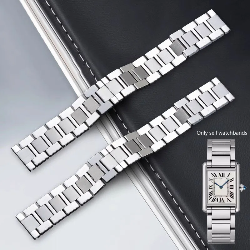 Luxury Stainless Steel Watch Strap - Universal Fit for Cartier Tank Series, Unisex Flat Interface, Available in Multiple Sizes