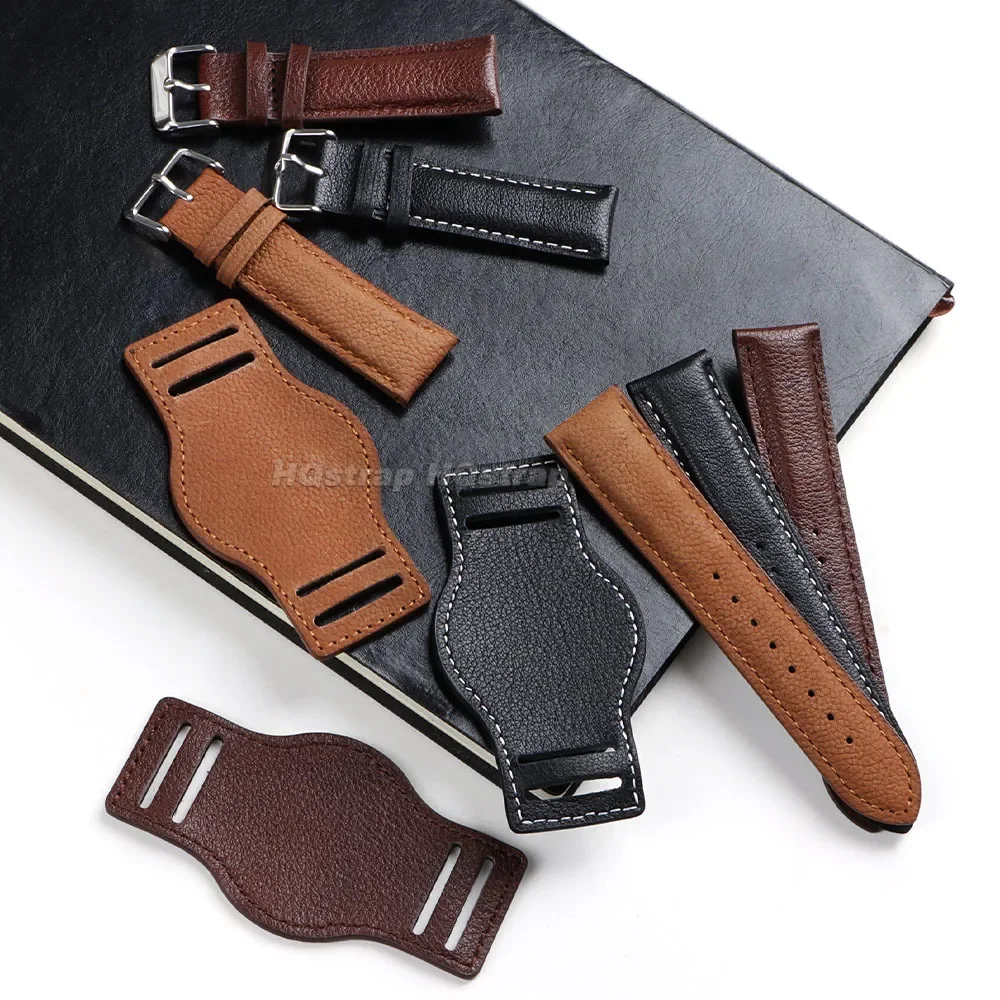 Vintage Genuine Leather Watch Band - Cowhide Bracelet Replacement Wristband
