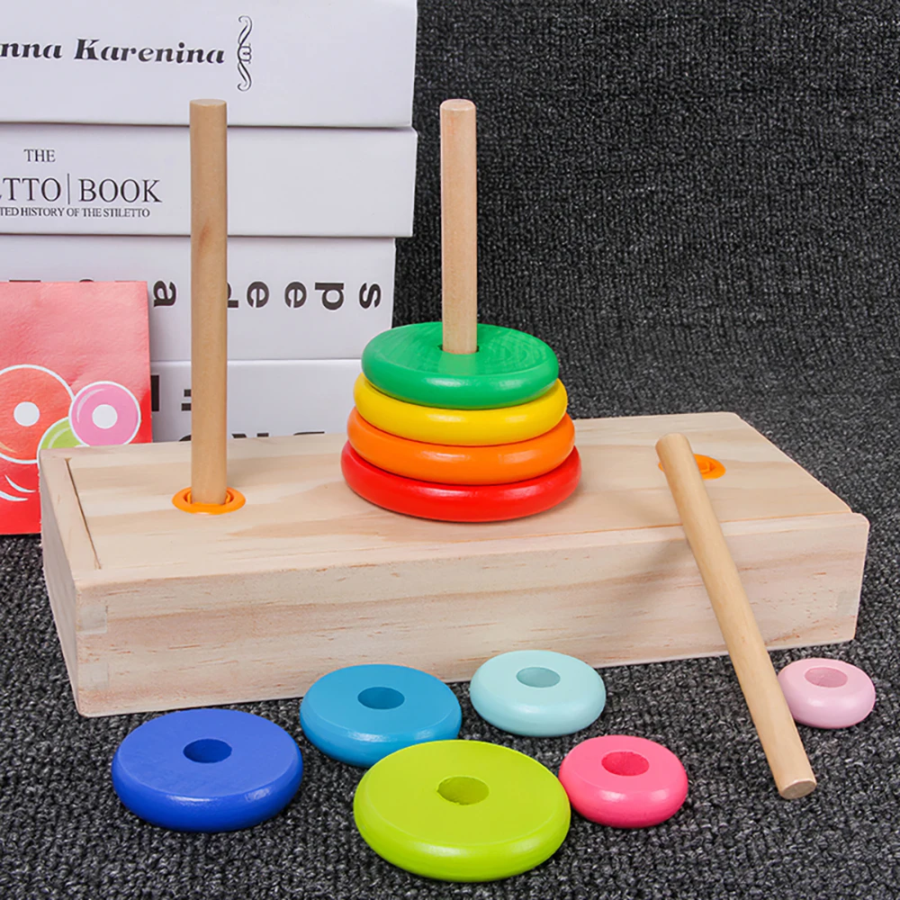 

Montessori Cylinder Socket Ring Tower Puzzles Toy Baby Development Practice Senses Preschool Educational Wooden Toy For Children