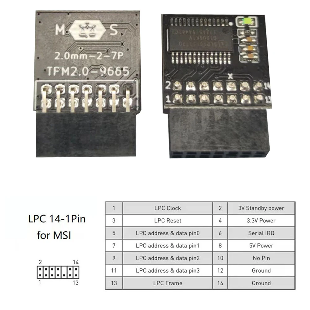 Tpm 2.0-9665暗号化セキュリティモジュール,PC tpm,2.0mm,14ピン