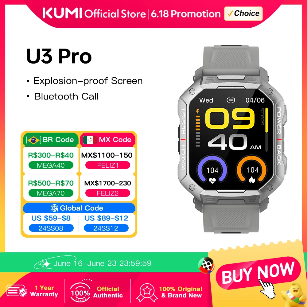 

Смарт-часы KUMI U3 Pro, 1,83 дюйма, IP68, с поддержкой Bluetooth