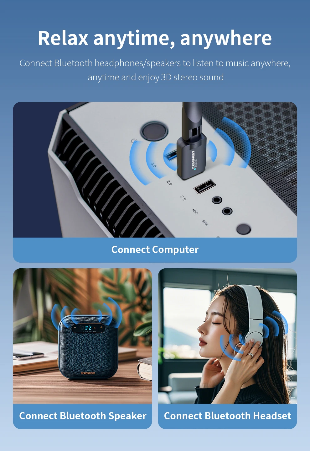 COMFAST USB-Adapter BT5.4 Wireless Receptor Adaptador für PC Laptop Wireless Speaker Audio Receiver Sender – Detail 5