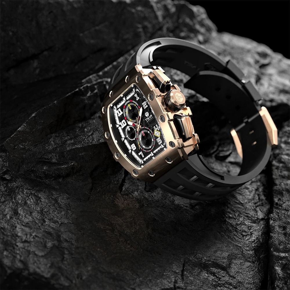 TSAR BOMBA 316L Stainless Steel Quartz Watch Men's Trendy Fashion Watch Sapphire Crystal Mirror with Waterproof Luminous Quartz