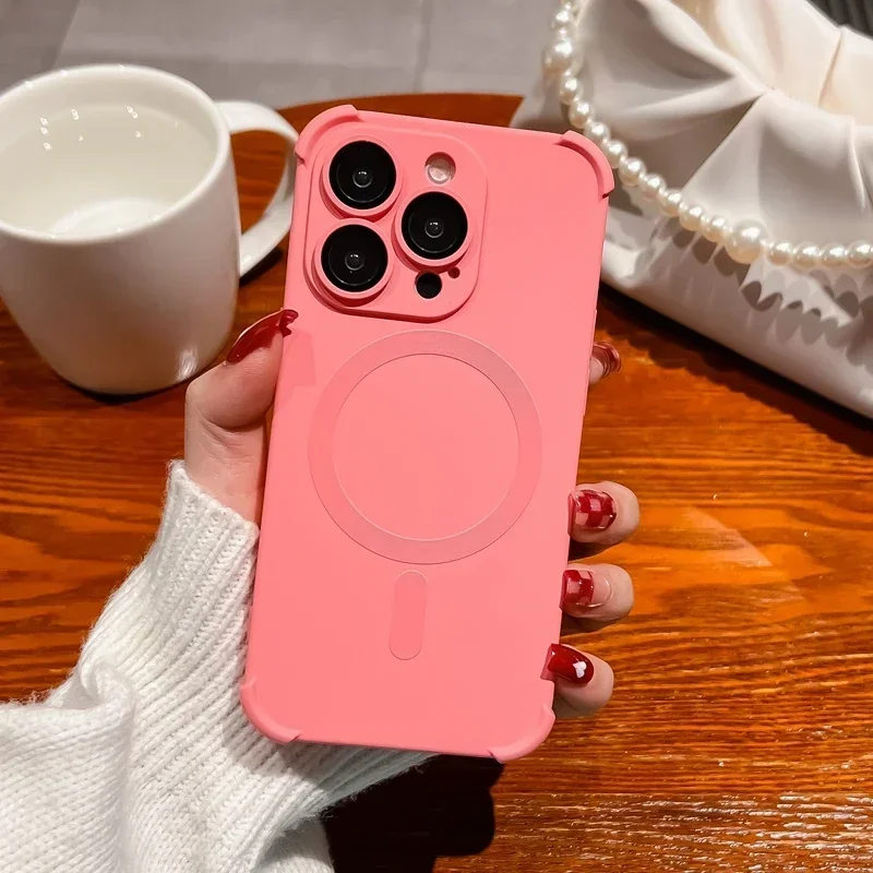 Lens Protect Magnetic Liquid Silicone Phone Case with Magsafe Wireless Charging Compatibility