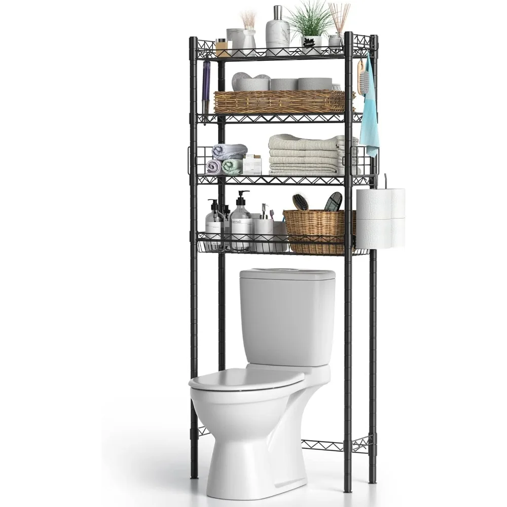 Over Toilet Bathroom Organizer, 4-Tier Over The Toilet Storage Shelf Bathroom Shelves, Above Toilet Storage Rack Bathroom Space