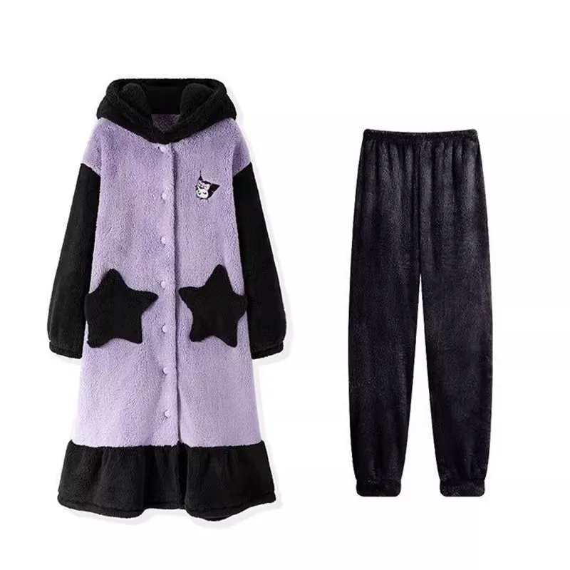 MINISO Sanrio Kuromi Robes Cosplay Costume Women Kigurumi Adult Onesie Anime Nightgown Halloween Pajamas