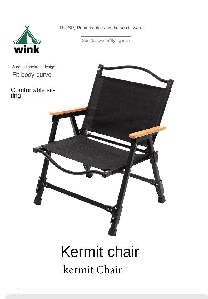 Black Removable Kermit Folding Chair Portable Aluminum Alloy
