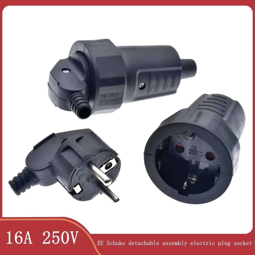 

250V 16A Male Female Assembly Receptacle connector french Russia Korea German EU Schuko power cord wired cable plug Socket