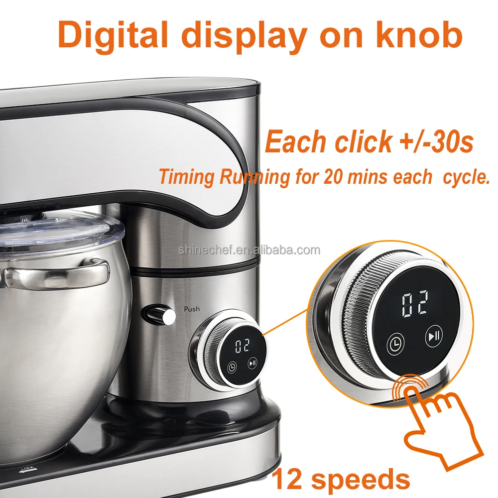 Shinechef 6.5L 8.5L 10L 12L Food Processor 12 Speeds Digital Dough Food Mixer Automatic Baking Stand Mixer With LED Display