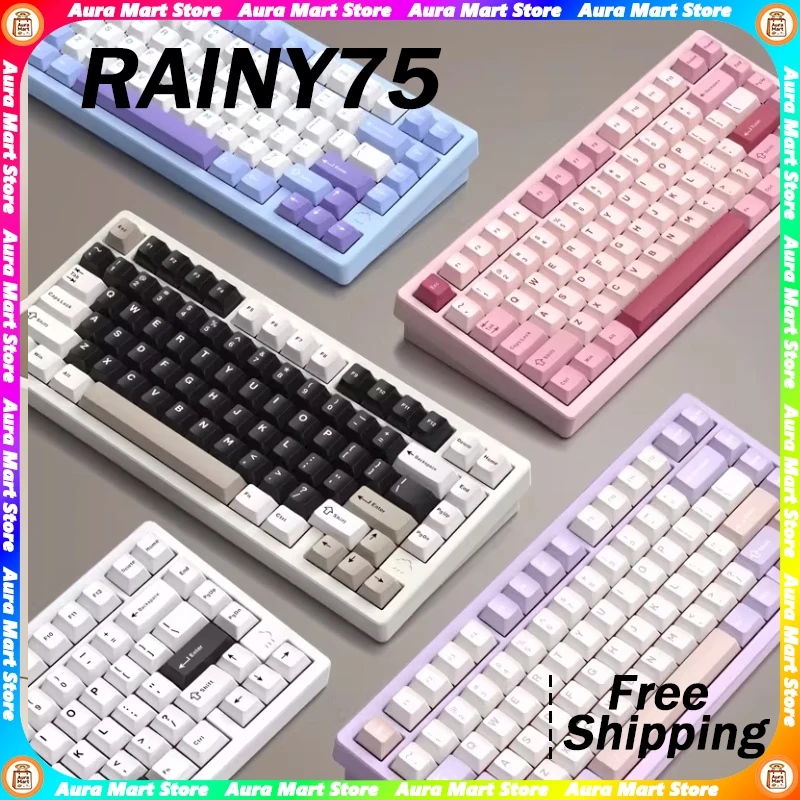 재고 있음 RAINY75 기계식 키보드 핫스왑 알루미늄 합금 트리 모드 RGB..