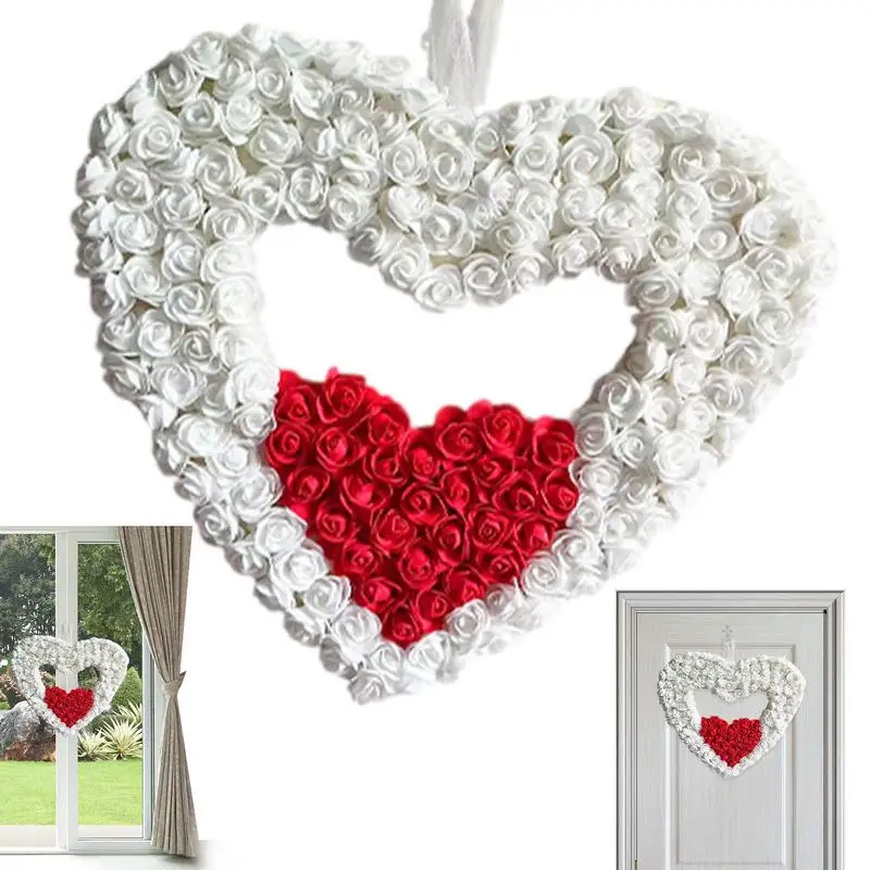 

Heart Shaped Artificial Rose Flower Garland Wreath Hanging Decoration For Wall Valentines Wreath For Front Door Wedding Supplies