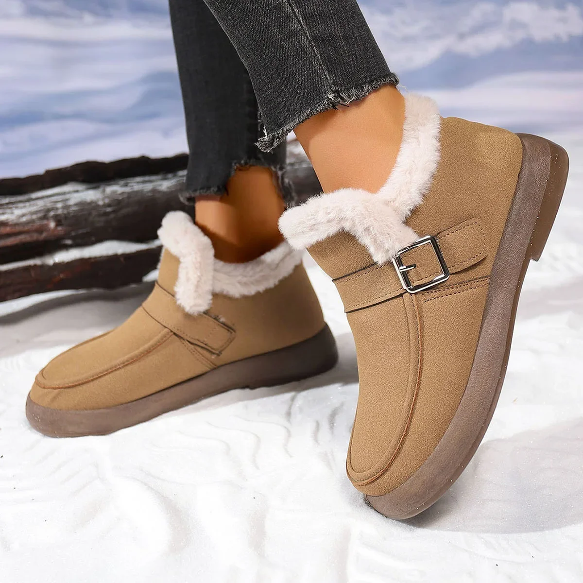 New Ladies Slip on Comfortable Ankle Boots Women Winter Warm Plush Fur Snow Boots Suede ShoesFemale Footwear Botas Femininas