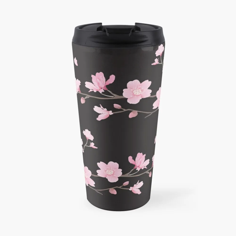 Cherry Blossom flower plant-Black Travel Coffee Mug Coffee Thermal Cup Black Cup Elegant