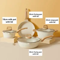 4PCS Household Wheat Rice Stone Pot Set Non Stick 26cm Pan Fry Pan 18cm Milk Pot 24cm Soup Pot 30cm Frying Pan 1