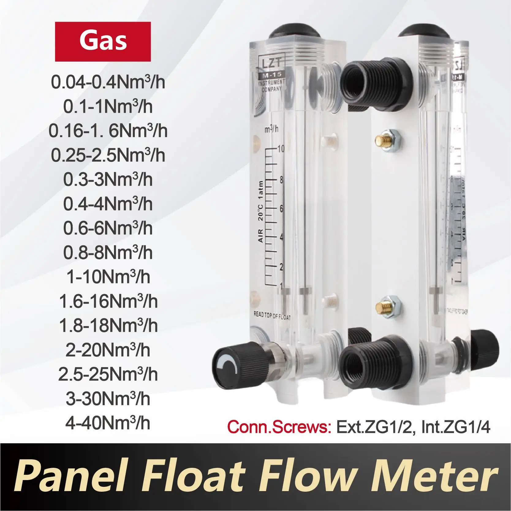 Plexiglass Float Flow Meter Acrylic Rotameter LZM-15ZT Panel Mount Adjustable Gas Air Flow Meter Variable Area Flowmeter
