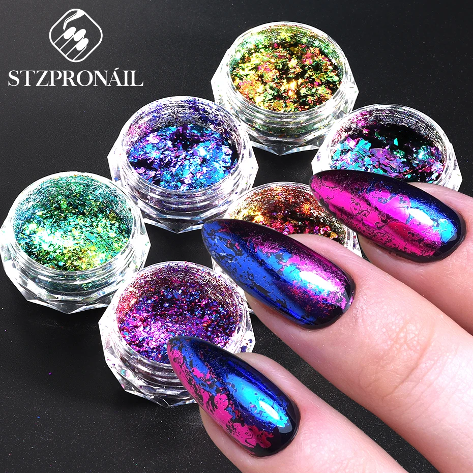 1 Scatola Chameleon Foils Nail Glitter Olografico Metallo Gradiente Grossolano Fette Sfregamento Fiocco Pigmento Power Manicure Accessori Slcp