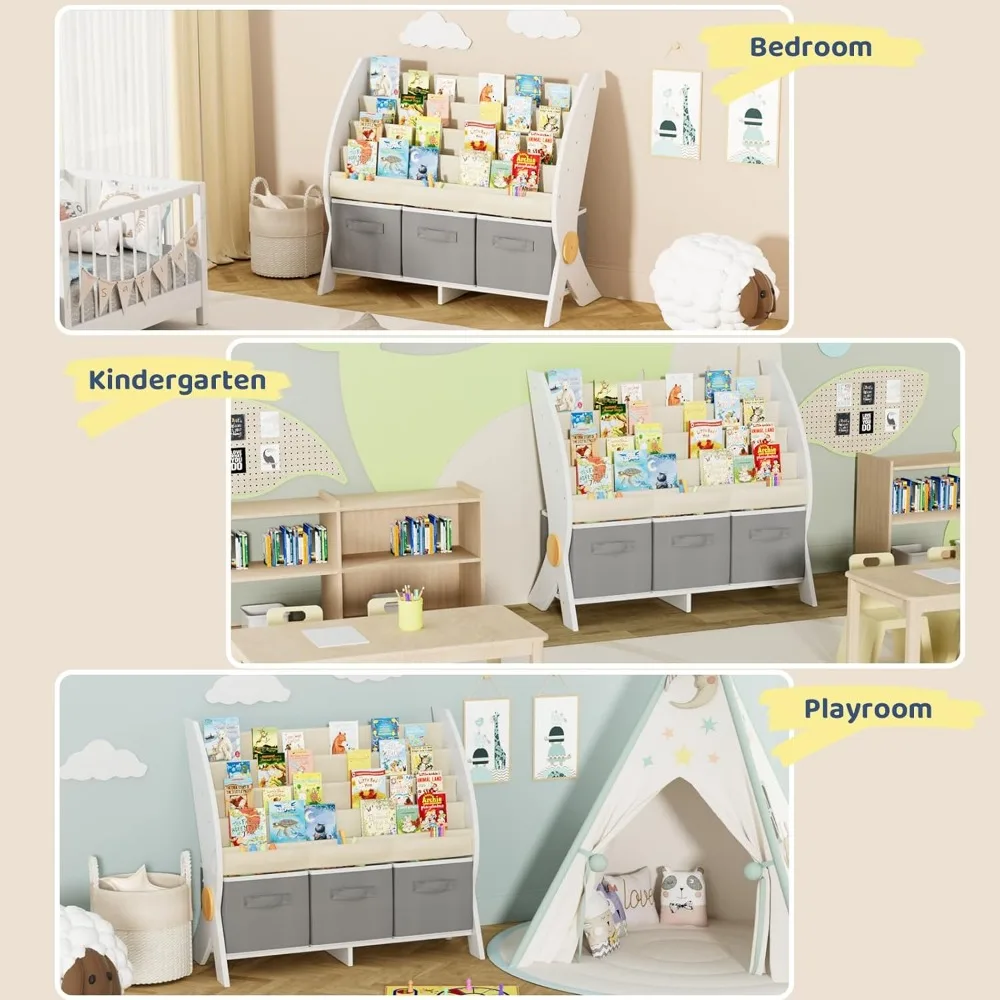 Kids Bookshelf and Toy Storage Organizer,5-Tier Book Shelf for Kids Rooms,Nursery Bookcase,Bookshelf for Toddlers,Baby Organizer 5