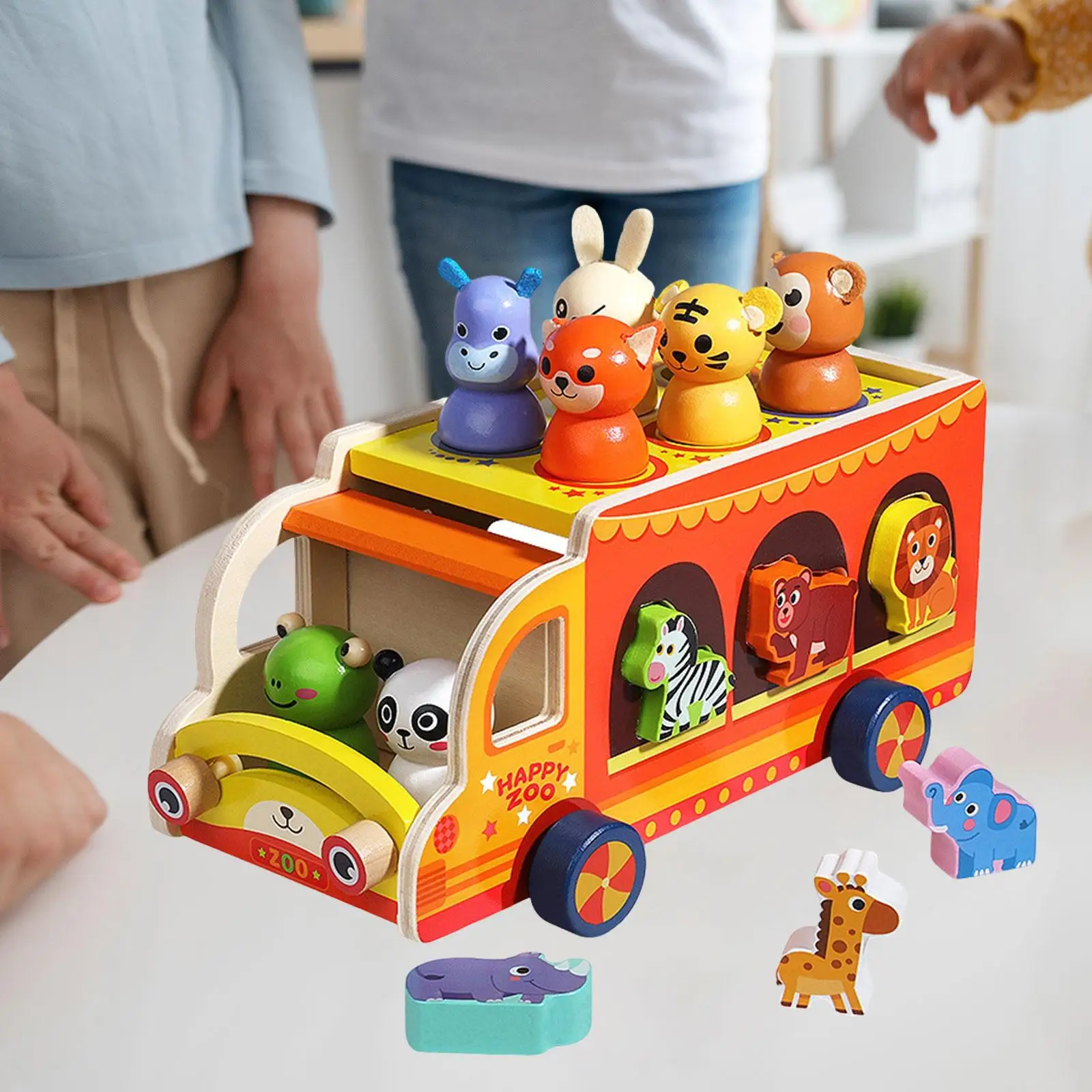 

Animal Shape Sorting Truck Toy Multipurpose Sensory Wood Shape Sorter Toy for Memory Independence Fine Motor Focus Imagination