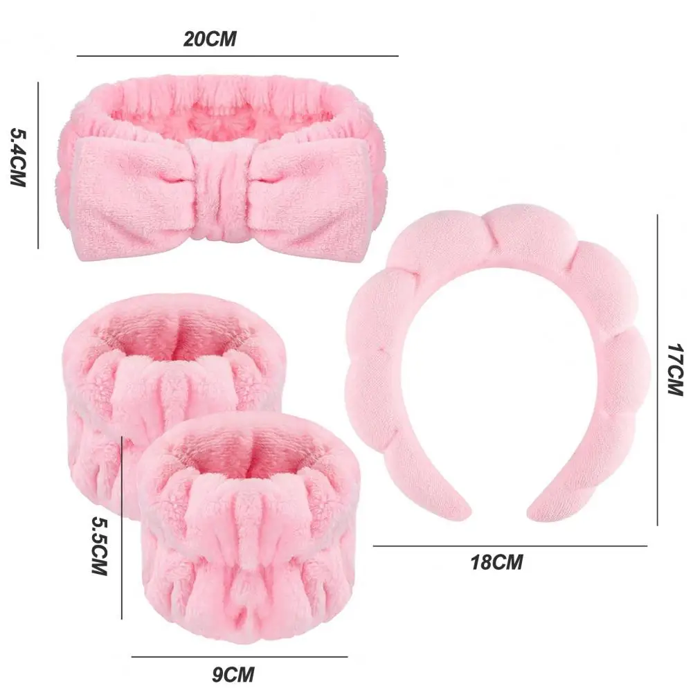 

Fluffy Headband 4-piece Set of Water Absorbing Headbands Wristbands with Anti-slip Elastic for Skincare Makeup Removal Sports