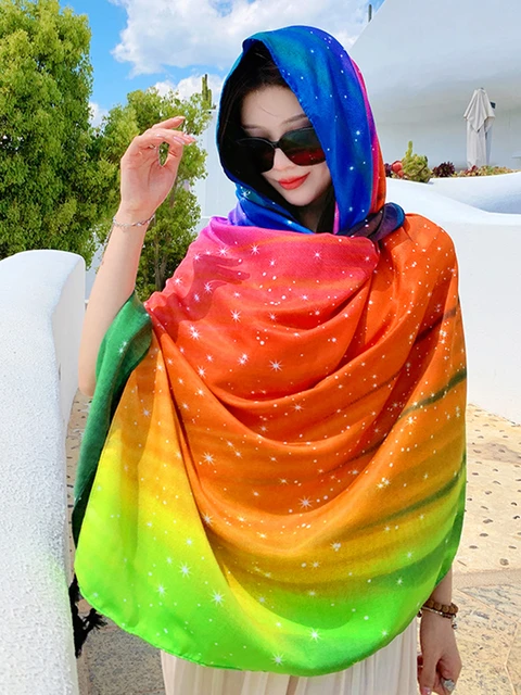 BlueSkyDeer womens Shawl Lightweight Rainbow Colors Fashion Scarves  Sunscreen, Multicolor, Large, Multicolor, Large