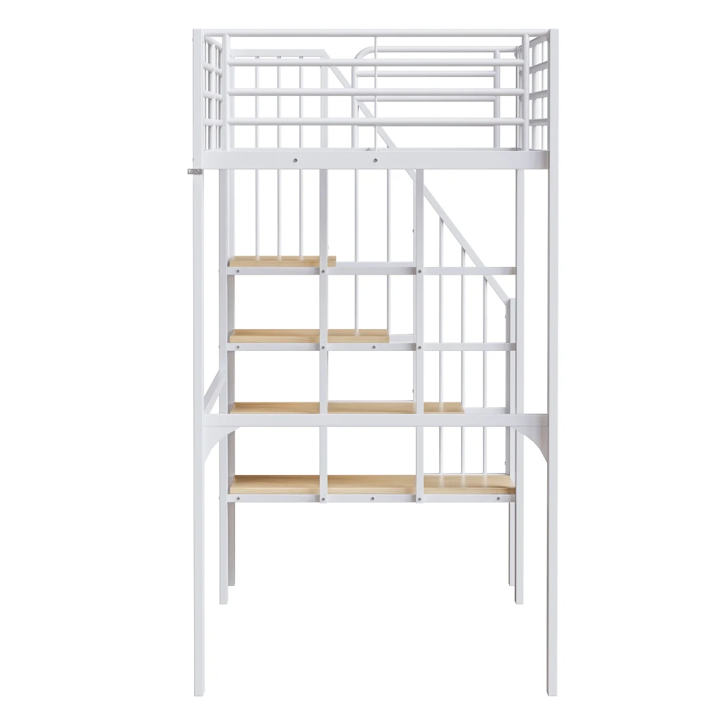 90*200cm/140*200cm Hochbett, stabile Metallkonstruktion mit geräumigem Stauraum unter dem Bett und Treppe, für Kinder und Erwachsene – Detail 10