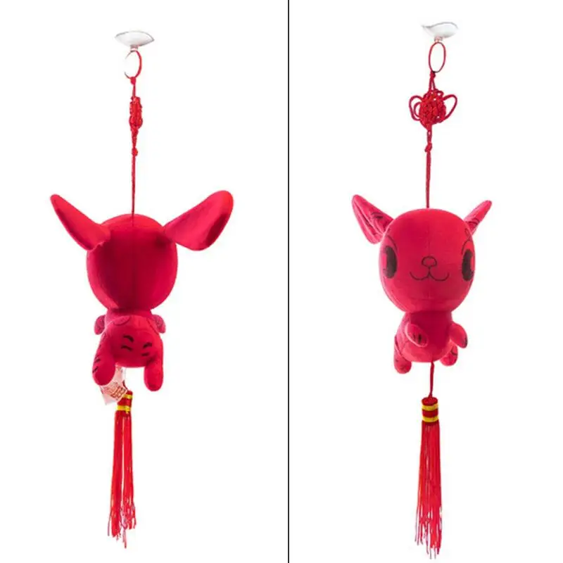 Chinese New Year Mascot Rabbit Doll Pendant Plush Toys With Sucker Chinese Rabbit Year Zodiac Mascot Home Hanging Ornaments