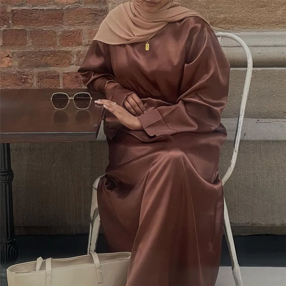 Ramadan Elegant Long Dresses Solid CoLor Casual Loose Belted Kaftan Dubai Abaya Turkey Morocco Arab Oman Muslim Women Clothing