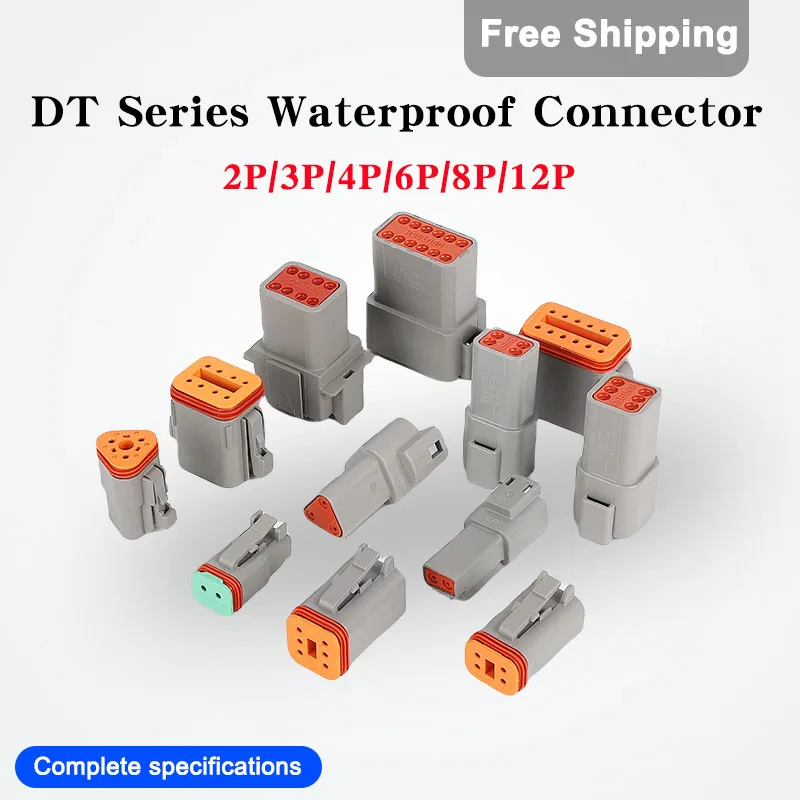 

5/10/100 Sets Deutsch DT Series Connector 22-16AWG DT-2P/3P/4P/6P/8P/12P Car Waterproof Wire connector Plug DT06-2S DT04-2P