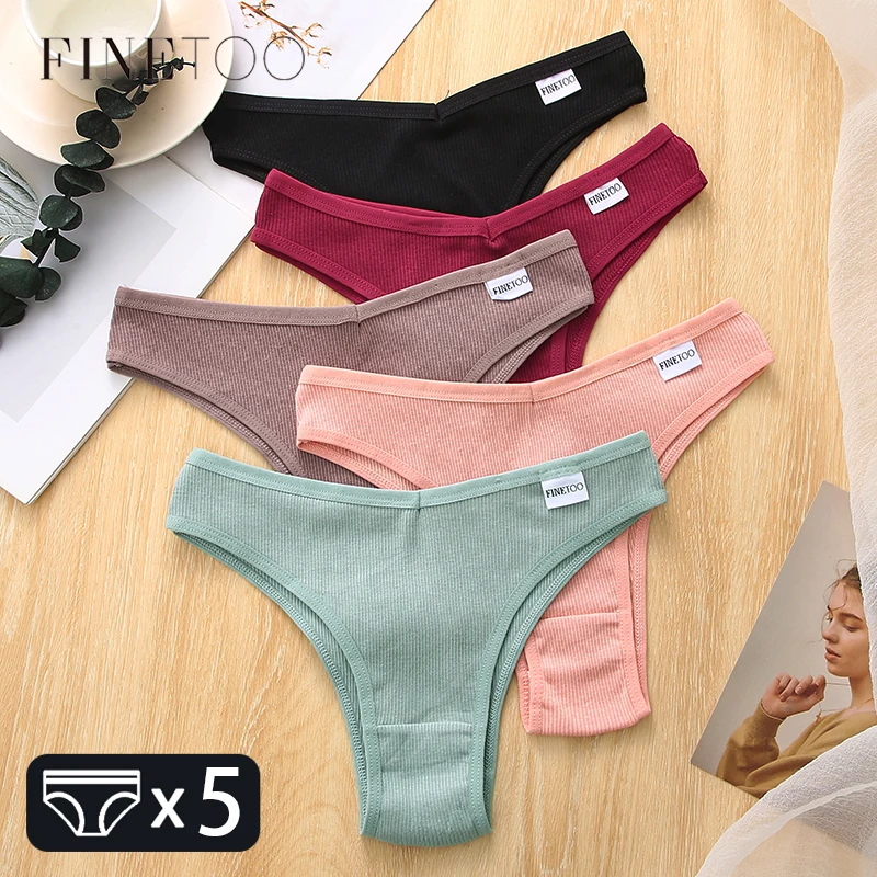  FINETOO 5Pcs/set Women Brazilian Panties Cotton Underwear M-XL Comfortable Underpants Low-Rise T-Back Panty Female Lingerie 2022 