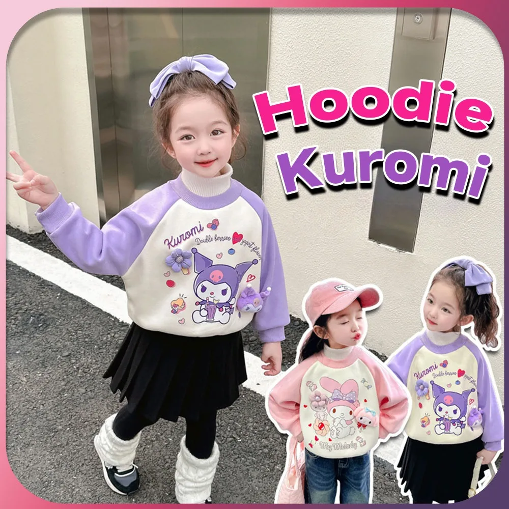 

Мягкий свитер для девочек Sanrios, осень и зима, новинка, сплошной бархатный корейский мультяшный Kuromi Mymelody, зимняя детская одежда