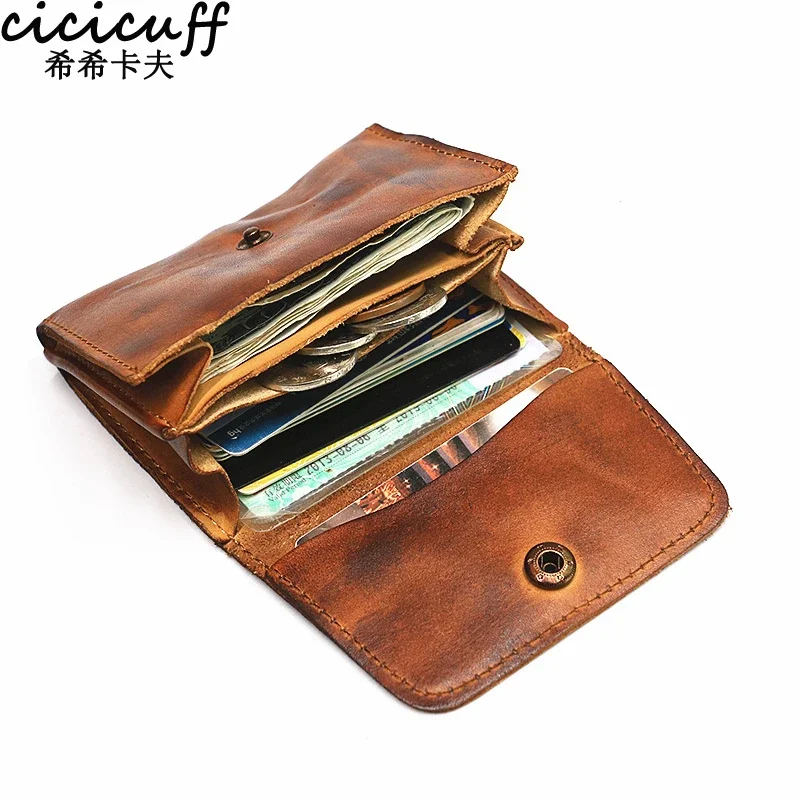 Genuine Leather Wallet for Men Women Brand Vintage Handmade Short Small Men's Wallets Card Holder Original Leather Coin Purse 1