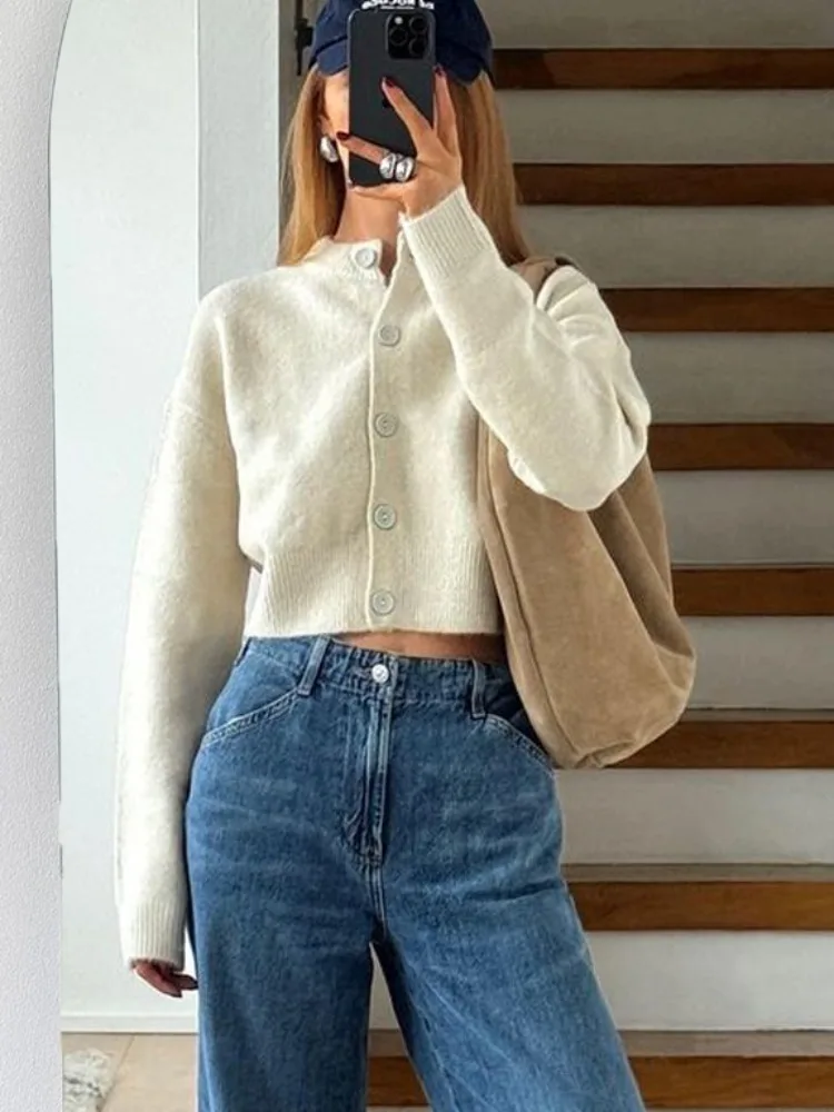 

Tossy White Knitwear Patchwork Cardigan Sweater For Women Fashion Loose Casual High Waist Knit Outwear Streetwear Women's Coat